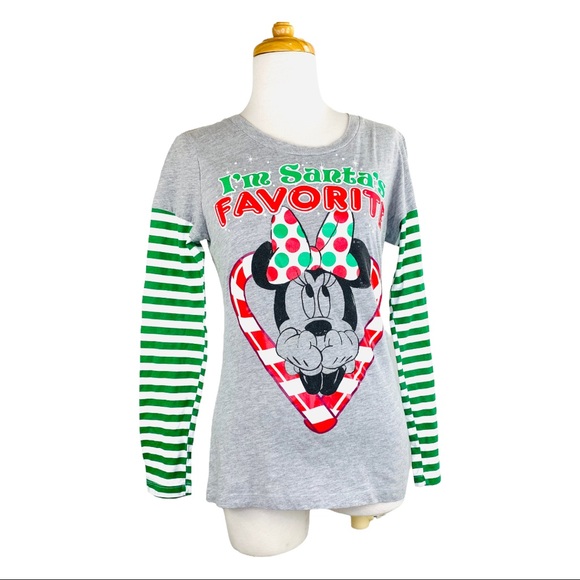 Disney Other - Disney Minnie Christmas Jersey Santas Favorite MINNIE Mouse Long Sleeve Cotton